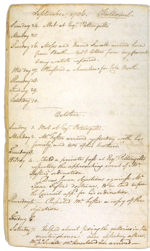 Henry Sewall's Diary September 24 through October 7, 1786. Choose 'View Text' (at top) for faster download.