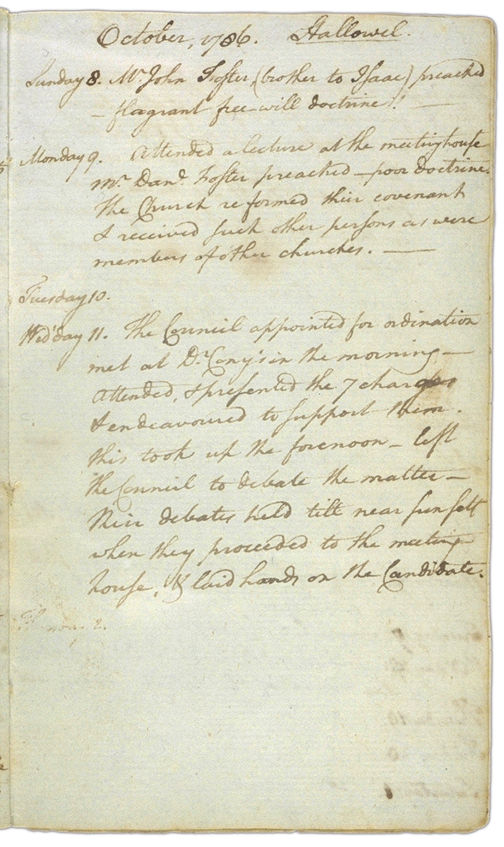 Henry Sewall's Diary October 8 through October 11, 1786. Choose 'View Text' (at top) for faster download.