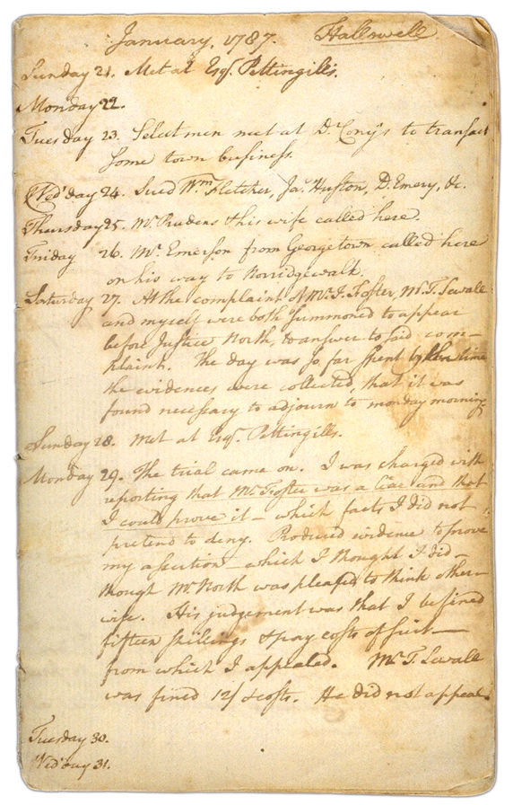 Henry Sewall's Diary January 21 through January 31, 1787. Choose 'View Text' (at top) for faster download.