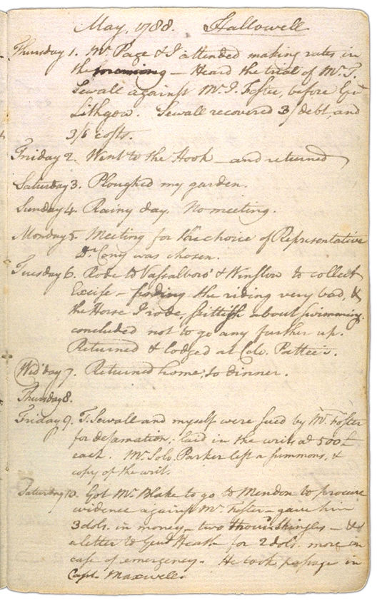 Henry Sewall's Diary May 1 through May 10, 1788. Choose 'View Text' (at top) for faster download.