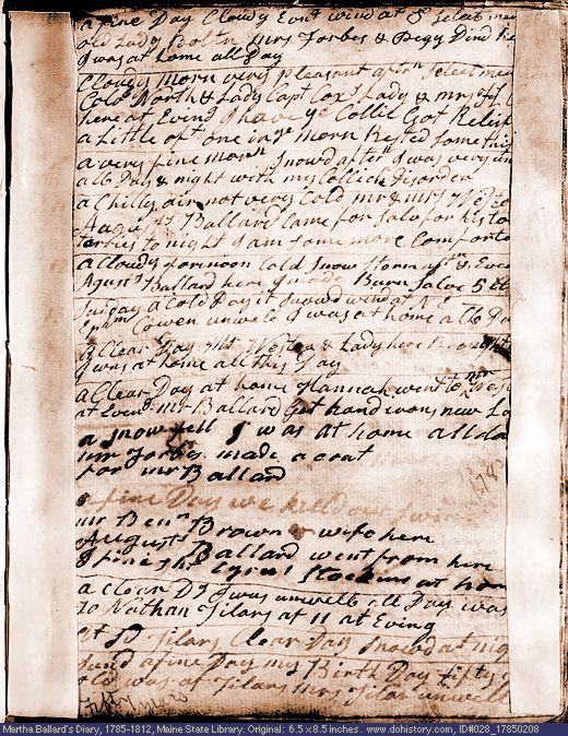 Feb. 8-20, 1785 diary page (image, 135K). Choose 'View Text' (at left) for faster download.