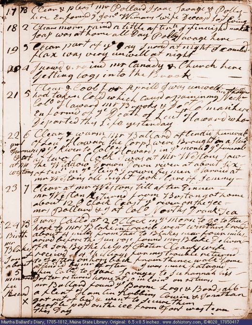 Apr. 17-24, 1785 diary page (image, 134K). Choose 'View Text' (at left) for faster download.
