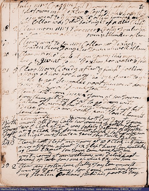 Jul. 17-25, 1785 diary page (image, 135K). Choose 'View Text' (at left) for faster download.