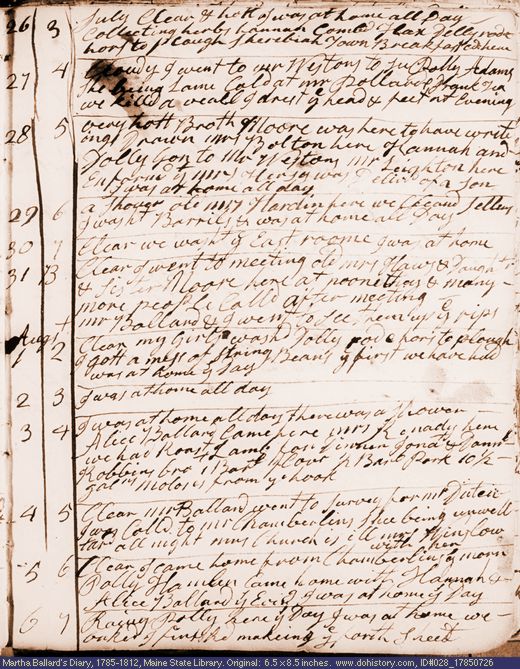 Jul. 26-Aug. 6, 1785 diary page (image, 124K). Choose 'View Text' (at left) for faster download.