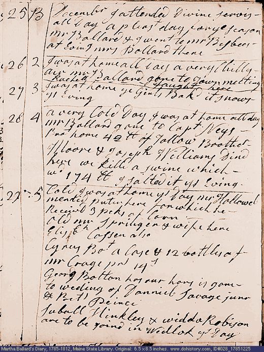 Dec. 25-29, 1785 diary page (image, 123K). Choose 'View Text' (at left) for faster download.