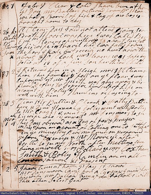 Feb. 25-Mar. 2, 1786 diary page (image, 137K). Choose 'View Text' (at left) for faster download.
