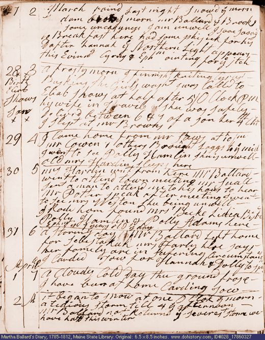 Mar. 27-Apr. 2, 1786 diary page (image, 121K). Choose 'View Text' (at left) for faster download.