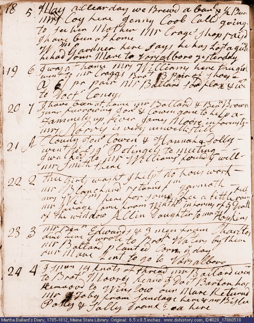 May 18-24, 1786 diary page (image, 119K). Choose 'View Text' (at left) for faster download.