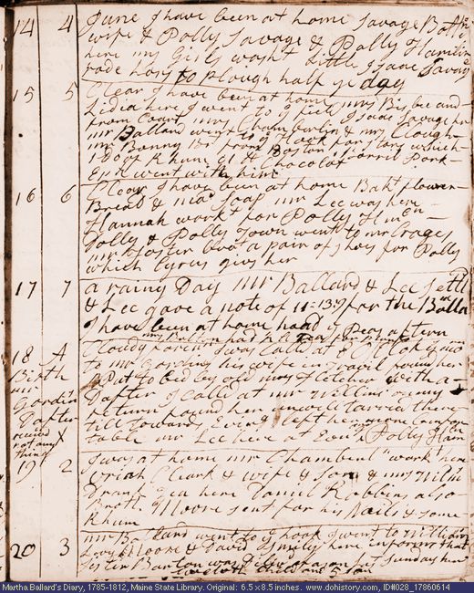 Jun. 14-20, 1786 diary page (image, 123K). Choose 'View Text' (at left) for faster download.