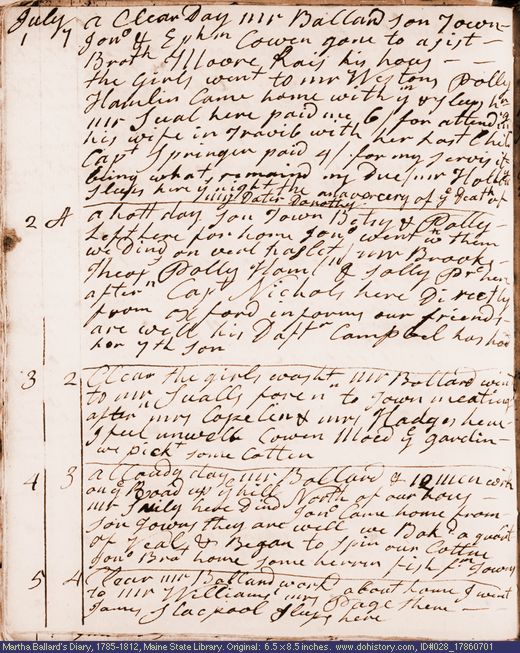 Jul. 1-5, 1786 diary page (image, 117K). Choose 'View Text' (at left) for faster download.