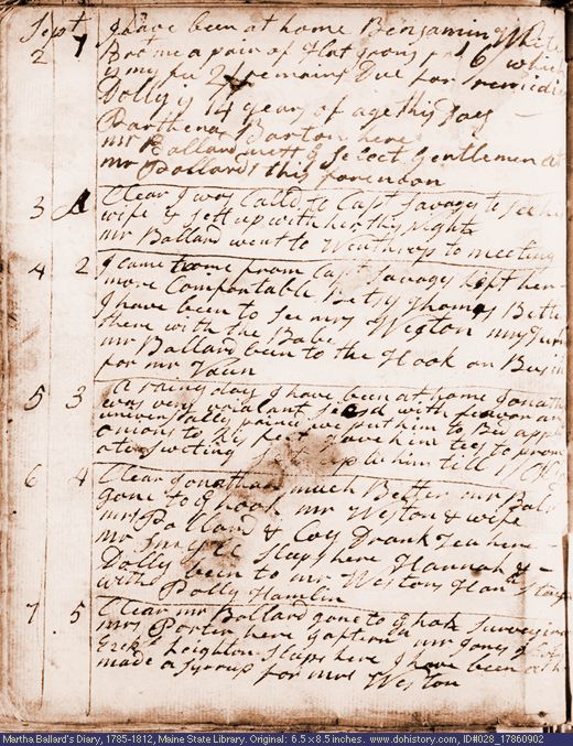 Sep. 2-7, 1786 diary page (image, 117K). Choose 'View Text' (at left) for faster download.