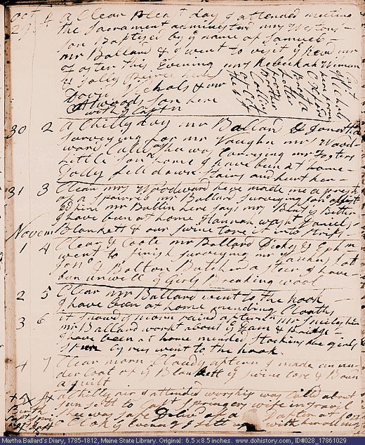 Oct. 29-Nov. 5, 1786 diary page (image, 129K). Choose 'View Text' (at left) for faster download.