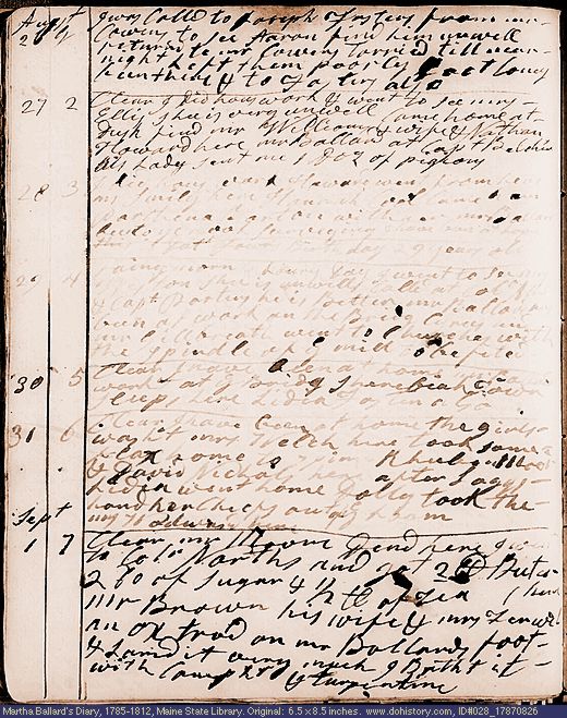 Aug. 26-Sep. 1, 1787 diary page (image, 119K). Choose 'View Text' (at left) for faster download.