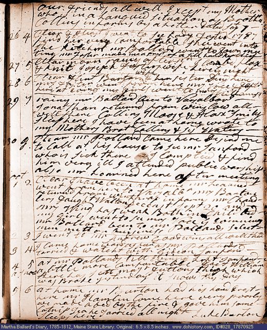 Sep. 25-Oct. 5, 1787 diary page (image, 149K). Choose 'View Text' (at left) for faster download.