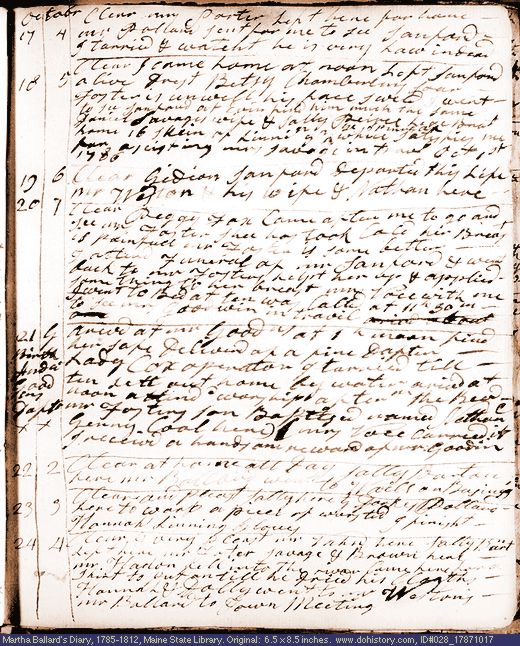 Oct. 17-24, 1787 diary page (image, 130K). Choose 'View Text' (at left) for faster download.