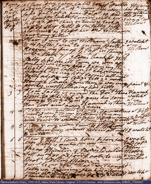 Jun. 1-6, 1788 diary page (image, 133K). Choose 'View Text' (at left) for faster download.