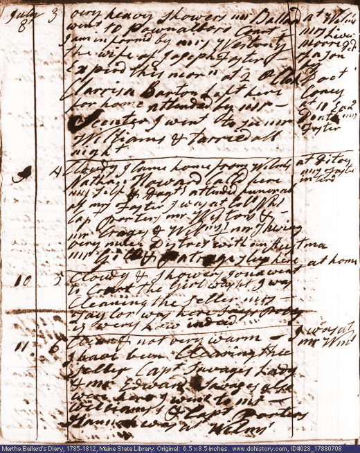 Jul. 8-11, 1788 diary page (image, 128K). Choose 'View Text' (at left) for faster download.