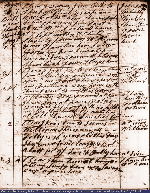 Aug. 30-Sep. 3, 1788 diary page (image, 129K). Choose 'View Text' (at left) for faster download.