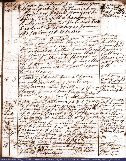 Sep. 14-18, 1788 diary page (image, 144K). Choose 'View Text' (at left) for faster download.