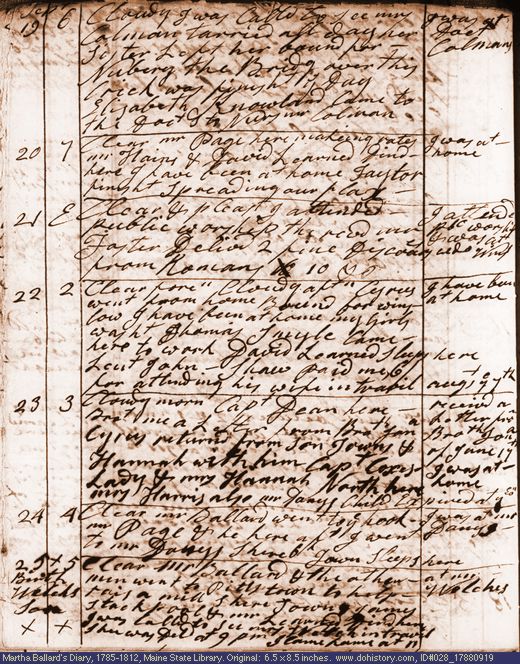 Sep. 19-25, 1788 diary page (image, 136K). Choose 'View Text' (at left) for faster download.