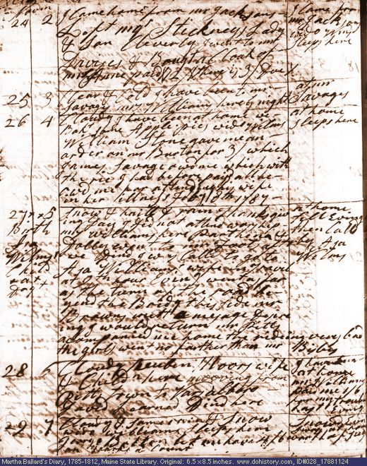 Nov. 24-29, 1788 diary page (image, 140K). Choose 'View Text' (at left) for faster download.