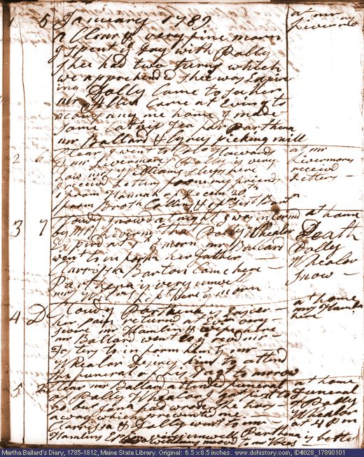 Jan. 1-5, 1789 diary page (image, 130K). Choose 'View Text' (at left) for faster download.