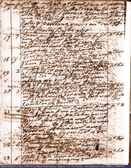Jan. 16-23, 1789 diary page (image, 134K). Choose 'View Text' (at left) for faster download.