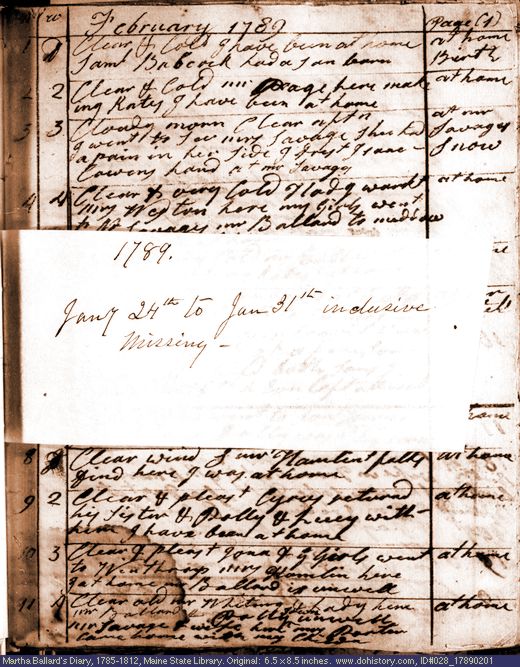 Feb. 1-11, 1789 diary page (image, 103K). Choose 'View Text' (at left) for faster download.