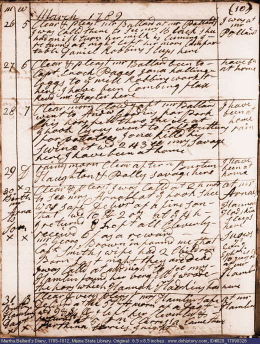 Mar. 26-31, 1789 diary page (image, 138K). Choose 'View Text' (at left) for faster download.