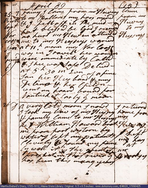 Apr. 25-26, 1789 diary page (image, 121K). Choose 'View Text' (at left) for faster download.
