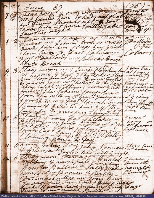 Jun. 7-12, 1789 diary page (image, 144K). Choose 'View Text' (at left) for faster download.