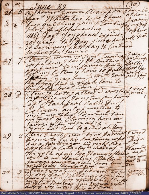 Jun. 26-30, 1789 diary page (image, 130K). Choose 'View Text' (at left) for faster download.