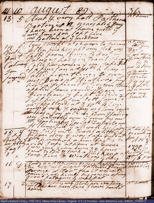 Aug. 13-17, 1789 diary page (image, 126K). Choose 'View Text' (at left) for faster download.