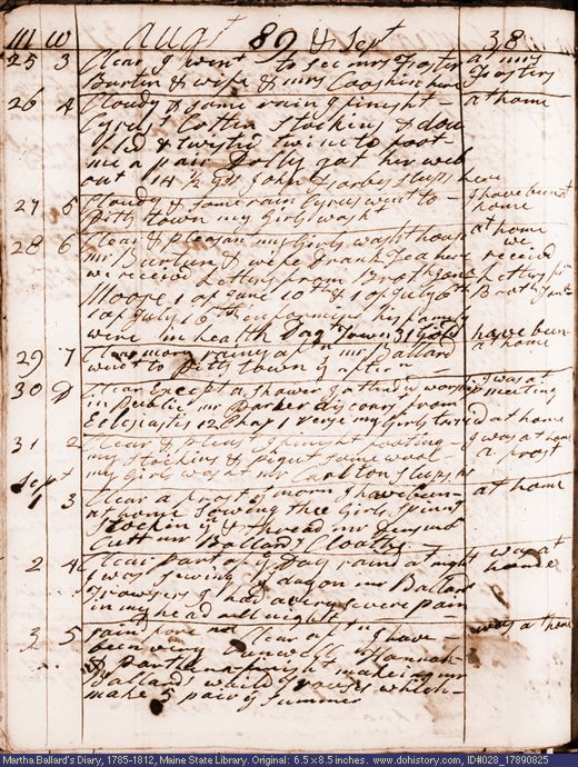 Aug. 25-Sep. 3, 1789 diary page (image, 127K). Choose 'View Text' (at left) for faster download.