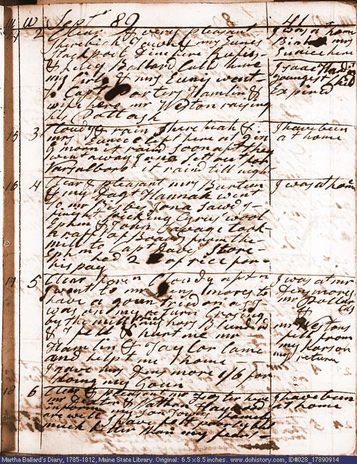 Sep. 14-18, 1789 diary page (image, 139K). Choose 'View Text' (at left) for faster download.