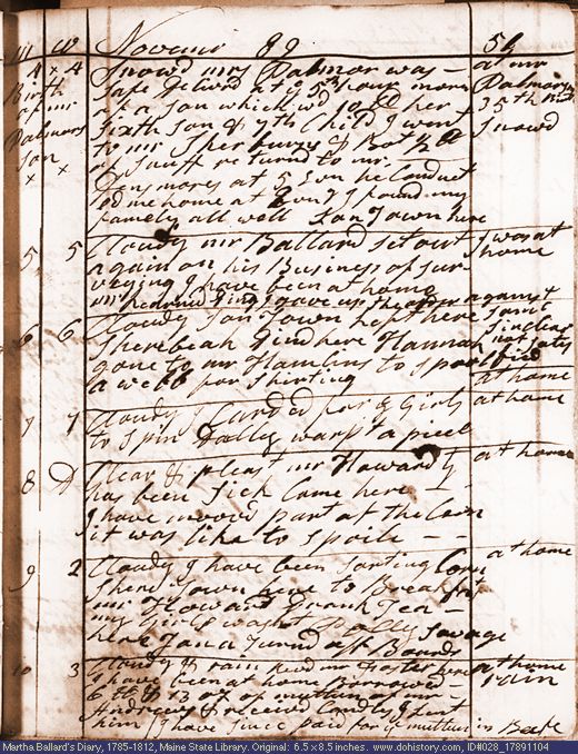 Nov. 4-10, 1789 diary page (image, 133K). Choose 'View Text' (at left) for faster download.
