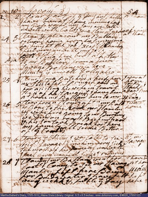Nov. 23-28, 1789 diary page (image, 131K). Choose 'View Text' (at left) for faster download.