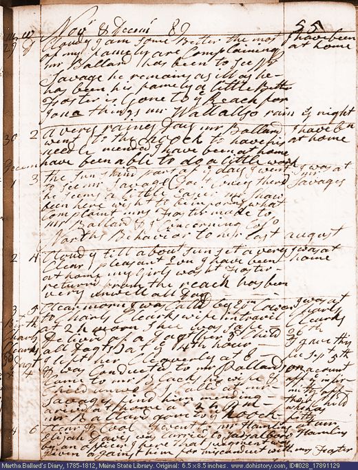 Nov. 29-Dec. 4, 1789 diary page (image, 138K). Choose 'View Text' (at left) for faster download.