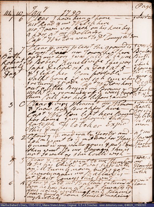 Jan. 1-6, 1790 diary page (image, 127K). Choose 'View Text' (at left) for faster download.