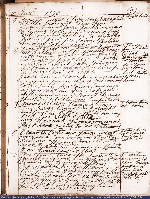 Jan. 7-11, 1790 diary page (image, 135K). Choose 'View Text' (at left) for faster download.