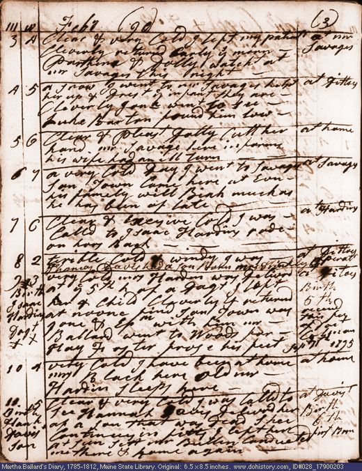 Feb. 3-11, 1790 diary page (image, 137K). Choose 'View Text' (at left) for faster download.