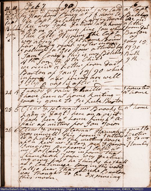 Feb. 23-26, 1790 diary page (image, 122K). Choose 'View Text' (at left) for faster download.