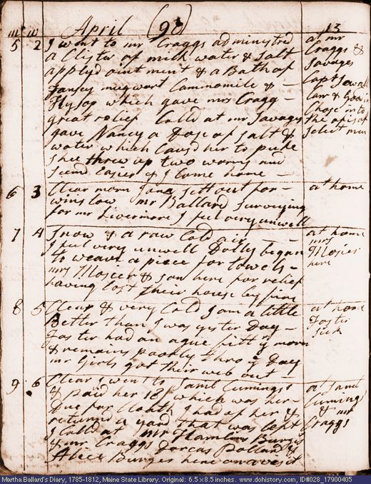 Apr. 5-9, 1790 diary page (image, 122K). Choose 'View Text' (at left) for faster download.