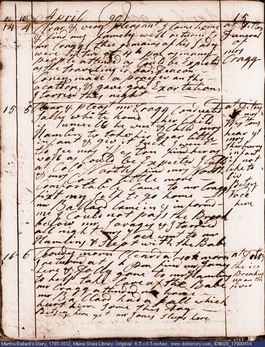 Apr. 14-16, 1790 diary page (image, 126K). Choose 'View Text' (at left) for faster download.