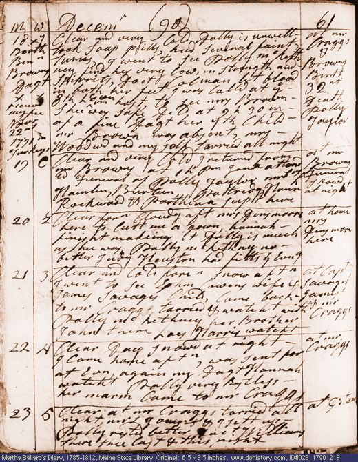 Dec. 18-23, 1790 diary page (image, 130K). Choose 'View Text' (at left) for faster download.