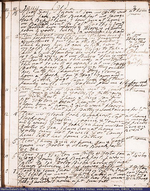 Jan. 9-15, 1791 diary page (image, 139K). Choose 'View Text' (at left) for faster download.