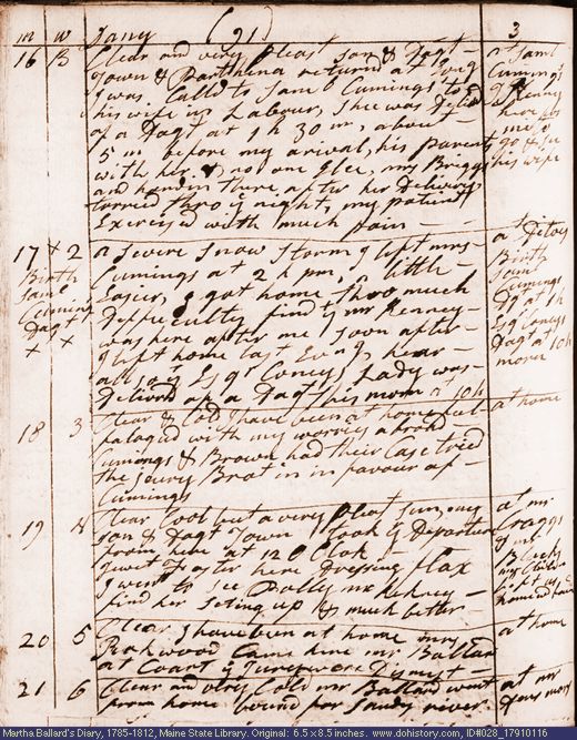 Jan. 16-21, 1791 diary page (image, 123K). Choose 'View Text' (at left) for faster download.