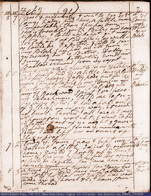 Feb. 5-8, 1791 diary page (image, 122K). Choose 'View Text' (at left) for faster download.