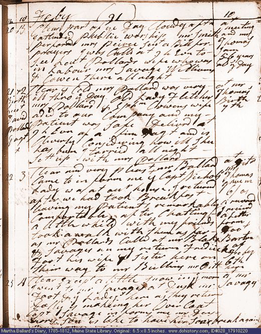 Feb. 20-23, 1791 diary page (image, 133K). Choose 'View Text' (at left) for faster download.