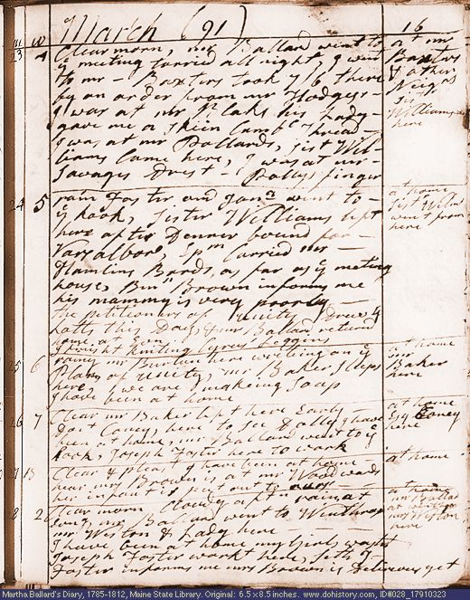 Mar. 23-28, 1791 diary page (image, 124K). Choose 'View Text' (at left) for faster download.